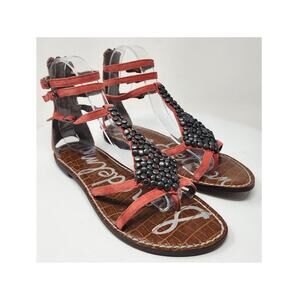 Sam Edelman Ginger Gladiator Sandals Women 6.5M Coral Suede Studded Flat